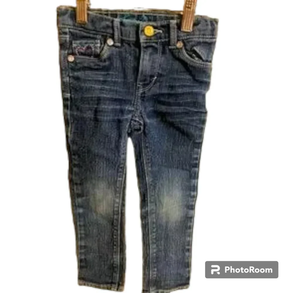 Levi's Girl's blue jeans with gems‎ and embroidered hearts Adjustable Waist 3T